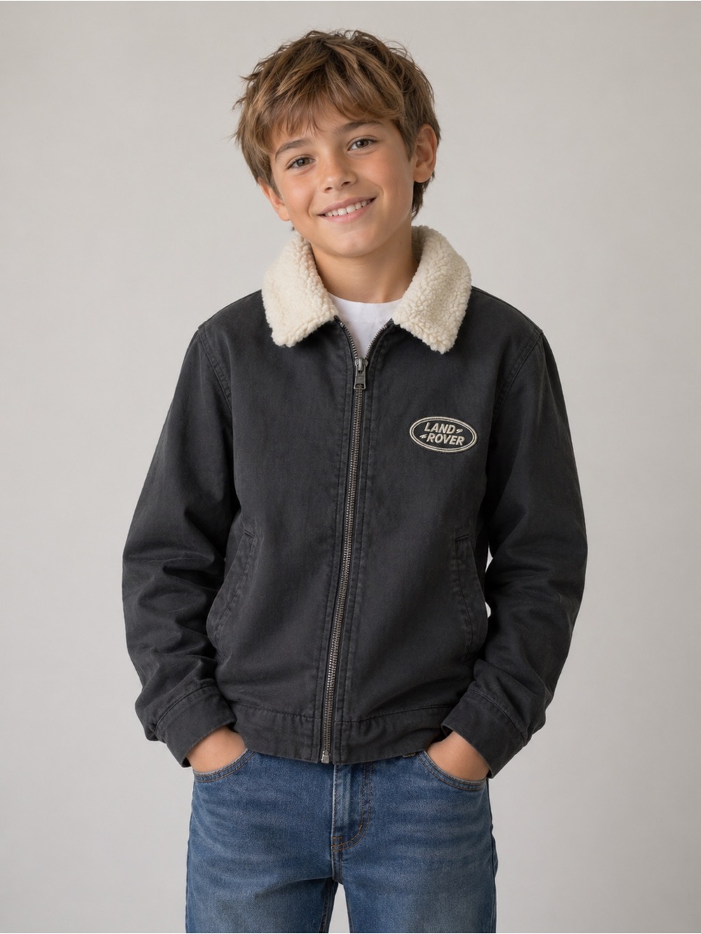 PacSun Kids Charcoal Gray/Light Black Heritage Land Rover Lined Sherpa Sz 8 NWT